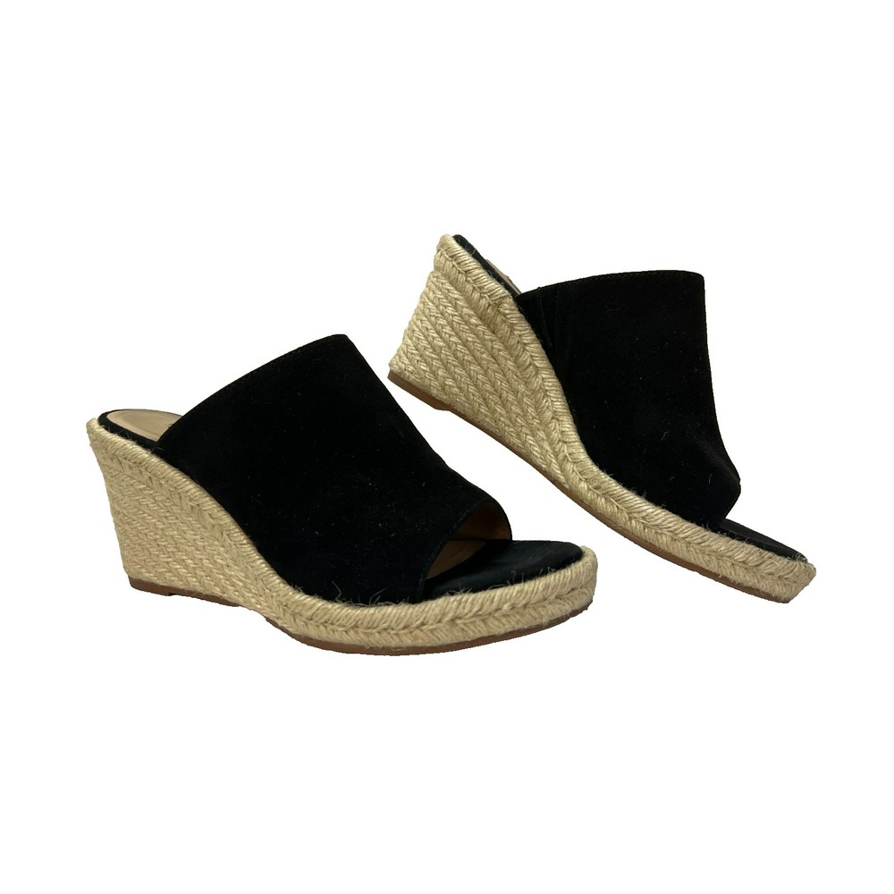 Stuart‎ Weitzman Marabella Wedge Slide Sandal Black Suede & Braided Raffia SZ 9